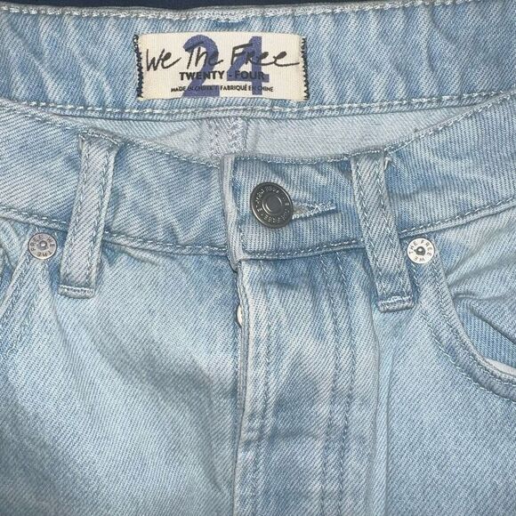 Free People We the Free light denim jean midi a line skirt distressed size 24 - Picture 5 of 5